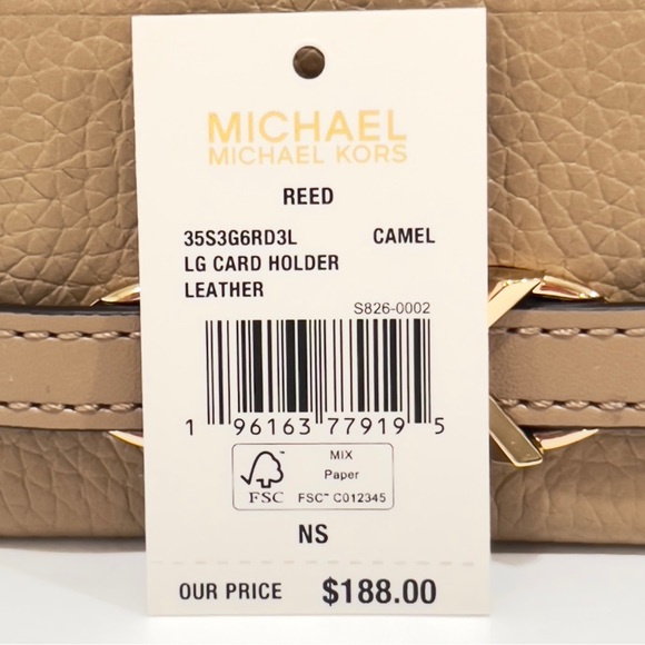 🆕 NWT Michael Kors Reed Pebbled Leather Card Wallet in Camel - Picture 5 of 6